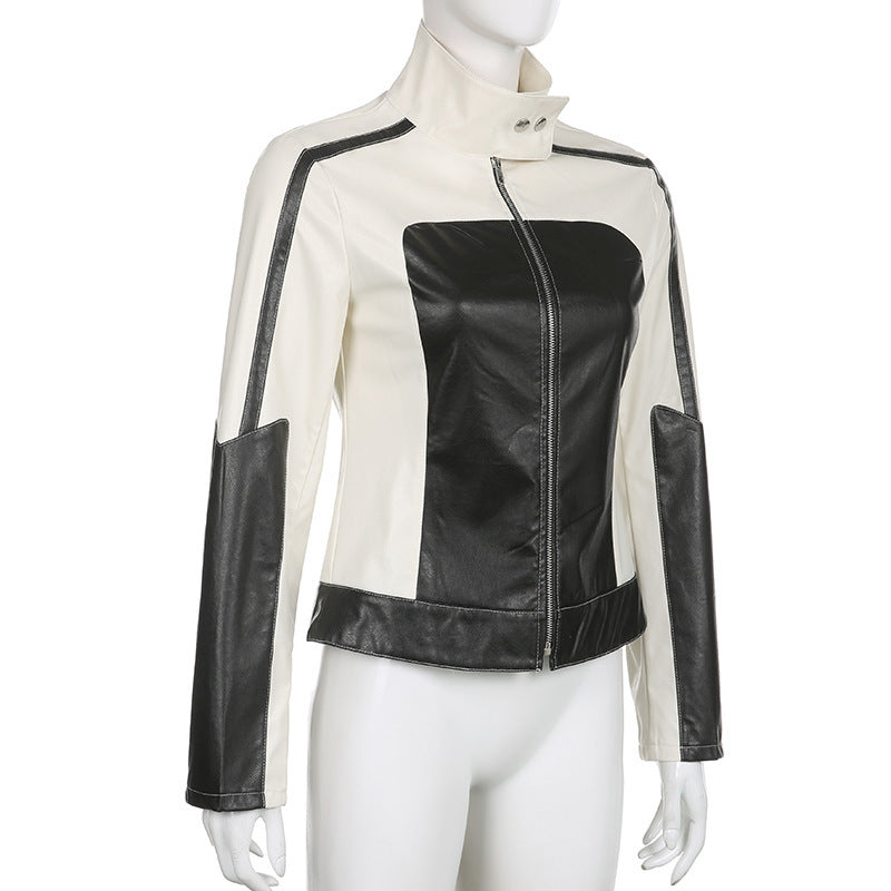 Leather Biker Jacket Slim Fit Collared Gomaki