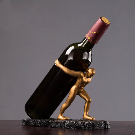 Atlas Inspired Gold Resin Wine Bottle Holder Gomaki