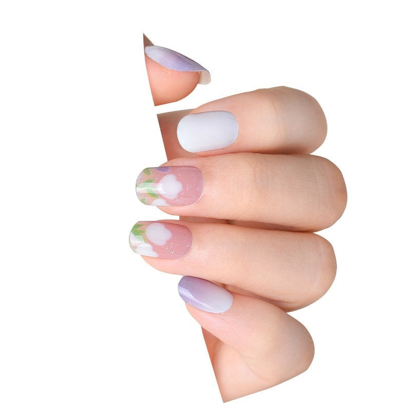 Nail Sticker Green and Gold Floral Press On Gomaki