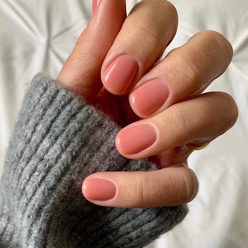 Short Oval Coral Press On Nails Gomaki