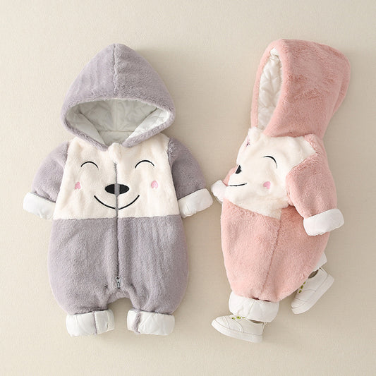 Plush Hooded Baby Romper Gomaki