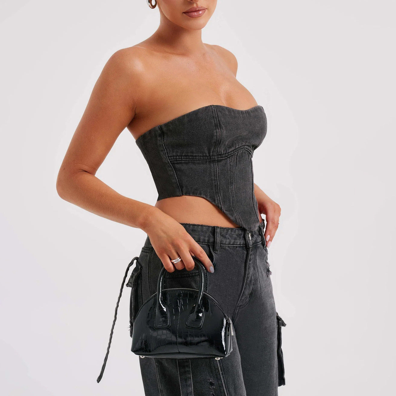 Women Suit Low Waist Stitching Jeans Pants Gomaki