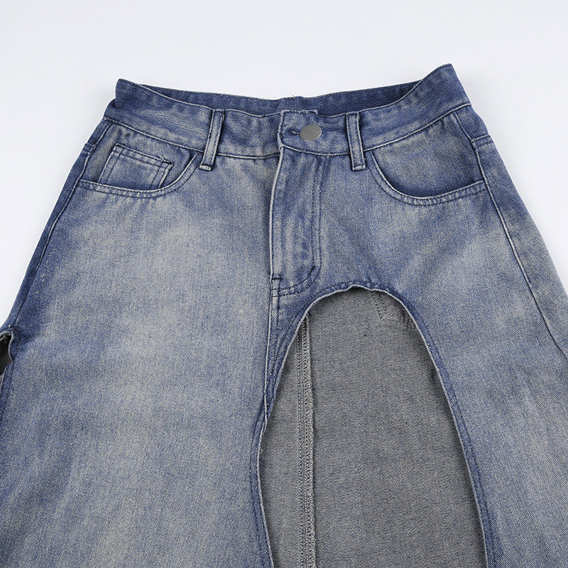 High Waist Vintage Denim Maxi Skirt Gomaki