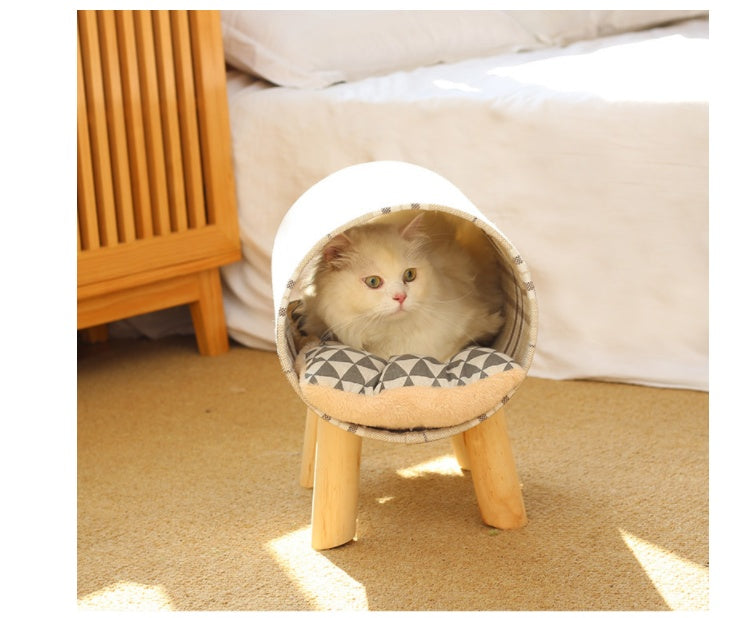 Nordic Wooden Tunnel Cat Bed Gomaki
