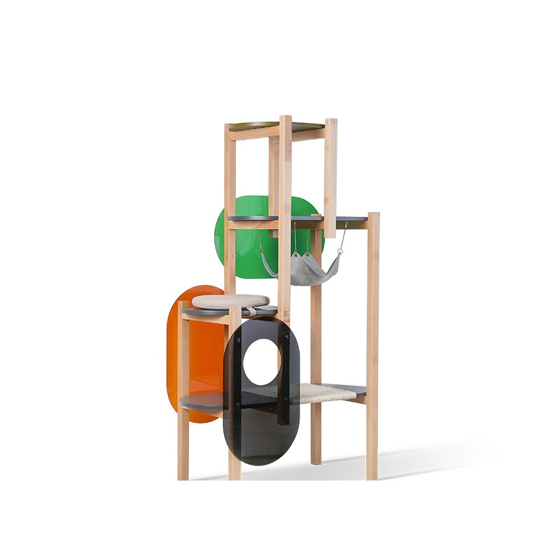 Modern Luxury Cat Tree Tower Solid Wood Multi Level Climbing Structure Gomaki
