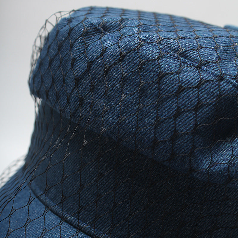 Women Denim Beret Cap With Veil Gomaki