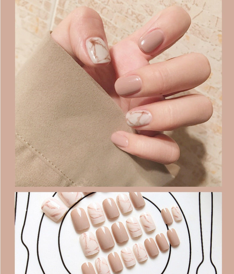 Elegant Nude and Marble Press On Nails Gomaki