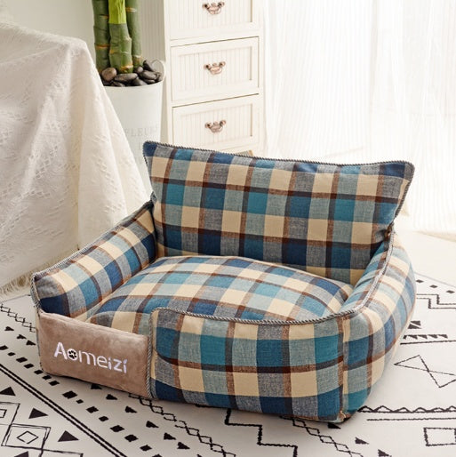 Washable Soft Plaid Sofa for Cats and Dogs with Backrest Gomaki Shop