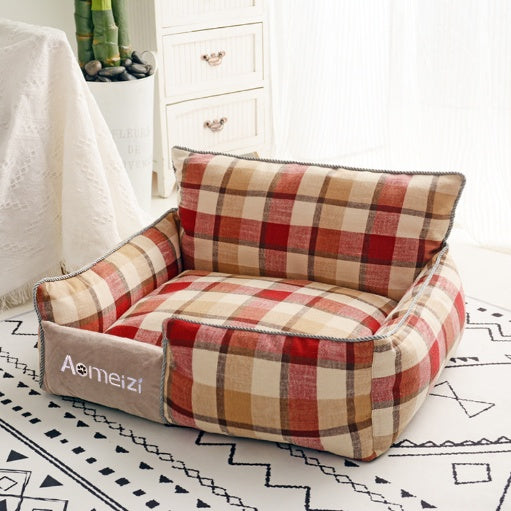 Washable Soft Plaid Sofa for Cats and Dogs with Backrest Gomaki Shop