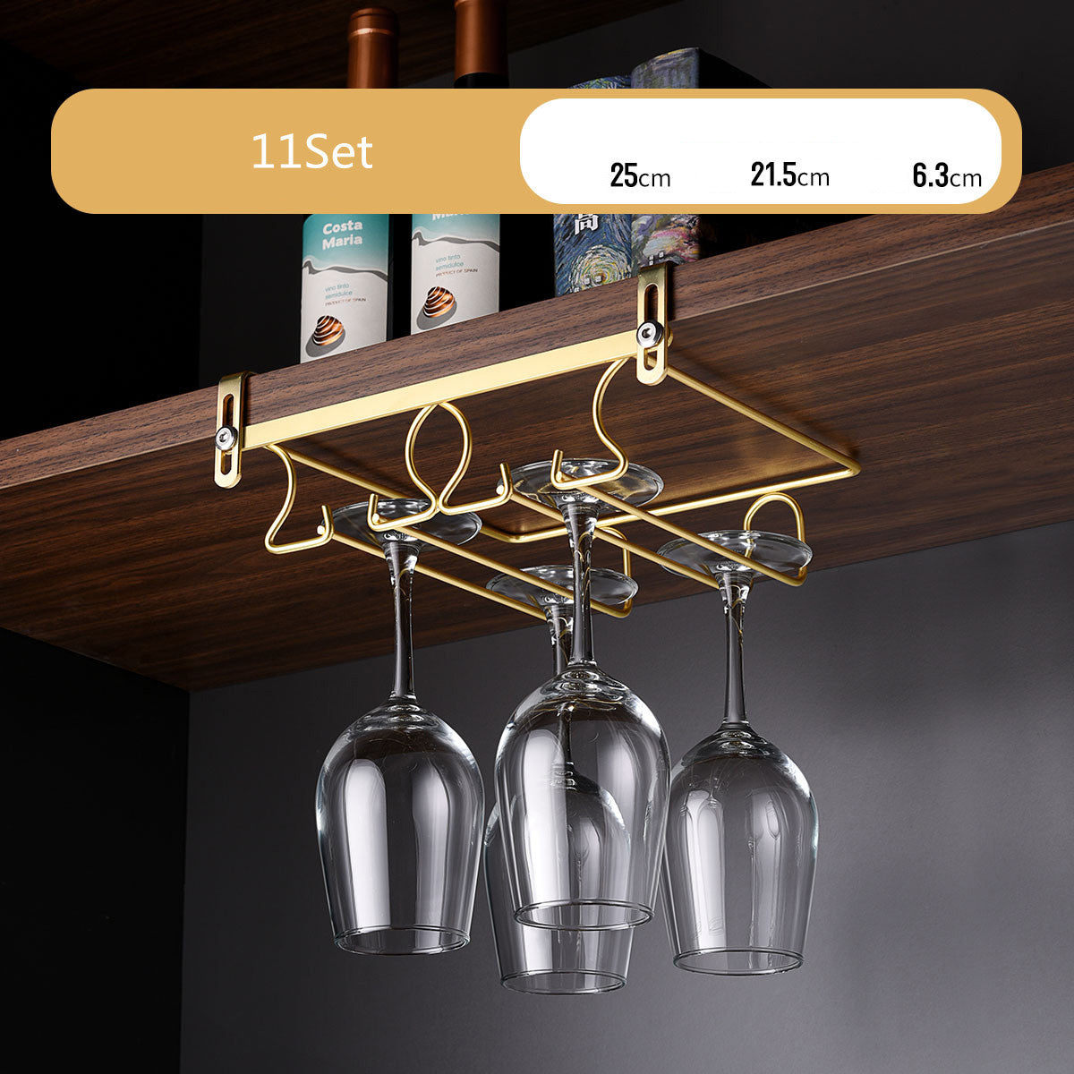 Luxury Gold Under Cabinet Wine Glass Rack Gomaki