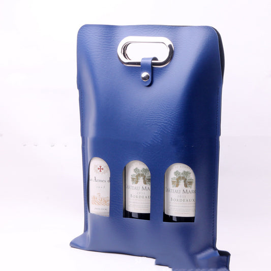 Luxury PU Leather 3 Bottle Wine Carrier Gomaki