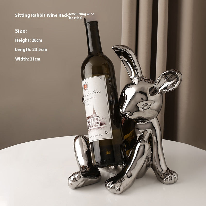 Modern Silver Bunny Wine Bottle Holder Gomaki