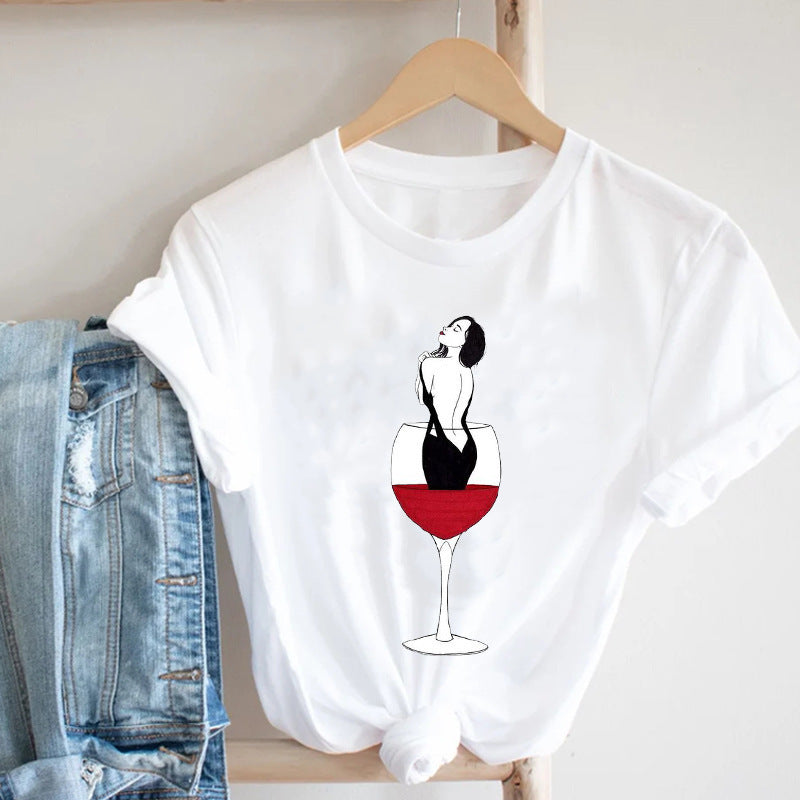 Minimalist Wine Glass Line Art T Shirt Gomaki
