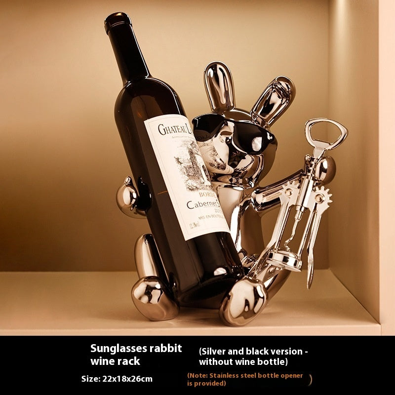 Modern Silver Bunny Wine Bottle Holder Gomaki