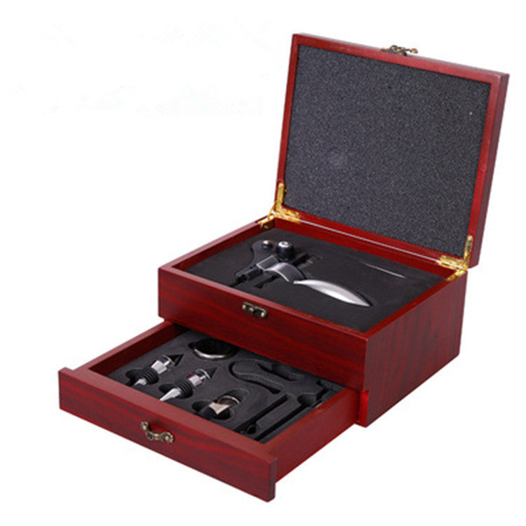 Luxury Wooden Leather Wine Accessory Gift Set