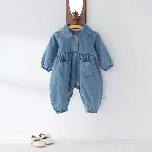 Cute Lapel Denim Rompers Jumpsuit Gomaki