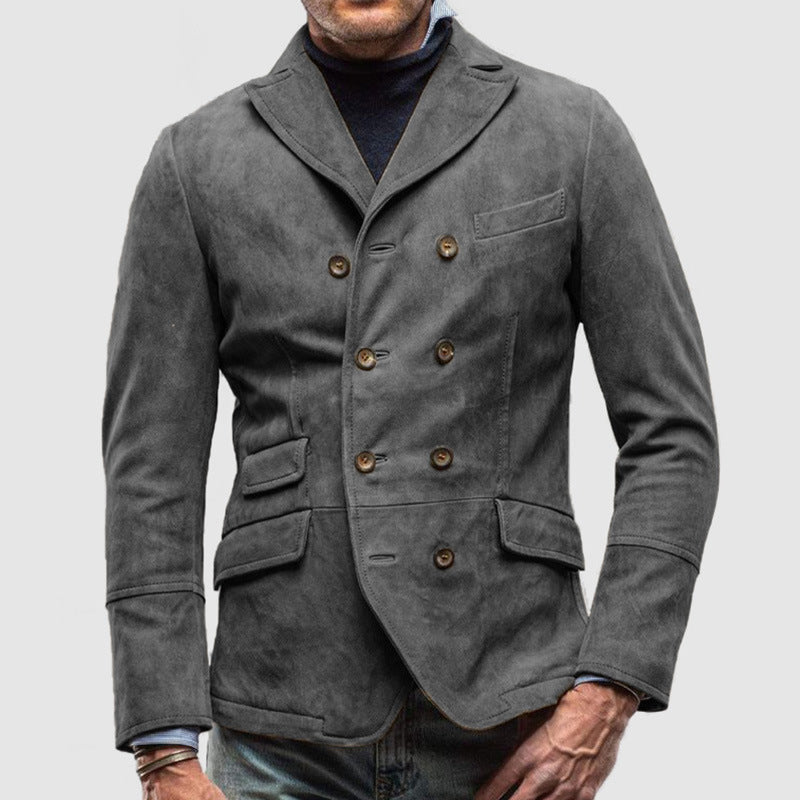 Men Vintage Suede Double Breasted Blazer Jacket Gomaki