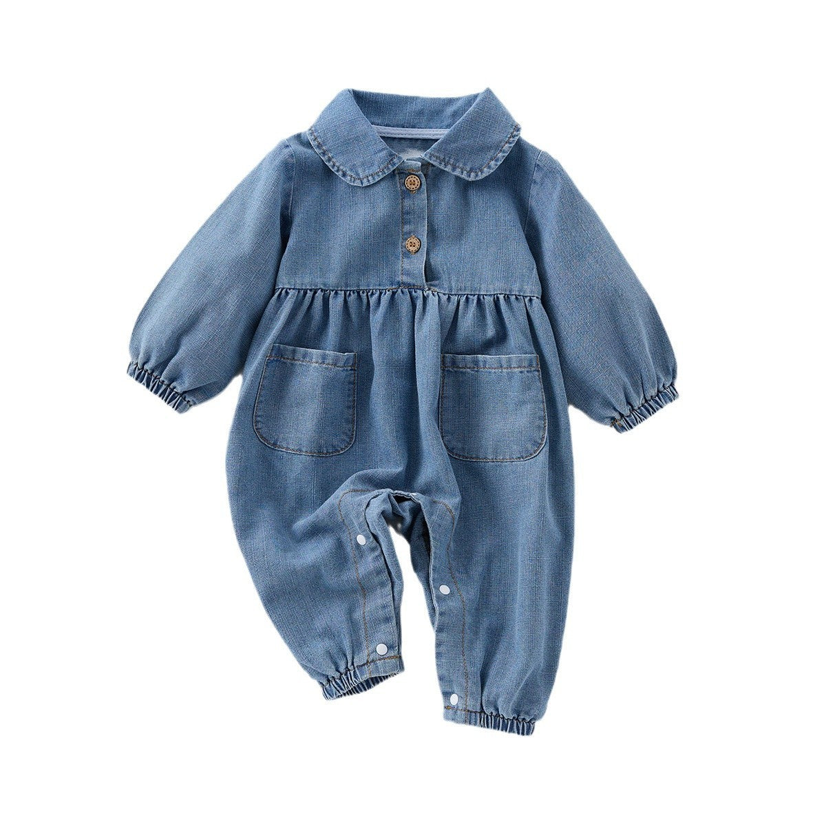 Cute Lapel Denim Rompers Jumpsuit Gomaki