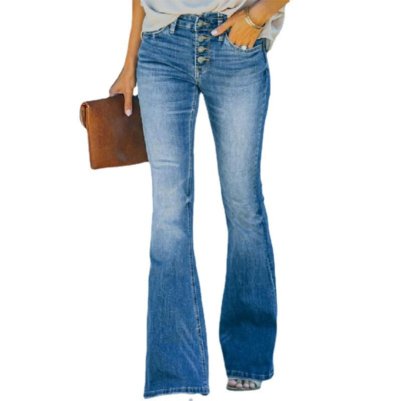 Women High Waisted Flared Denim Jeans Gomaki
