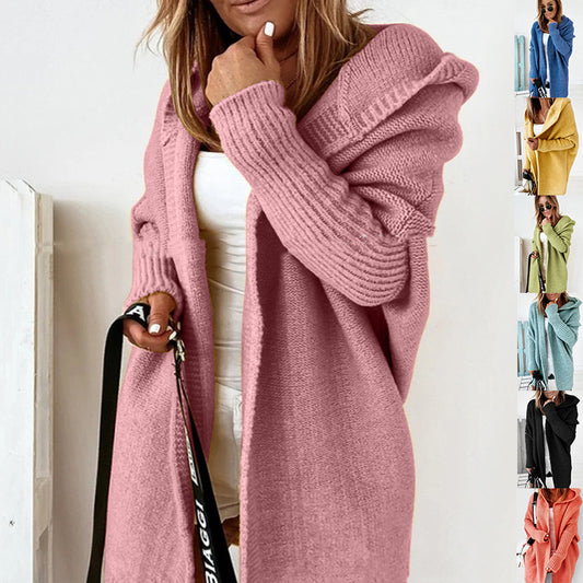 Women Hooded Long Knit Cardigan Gomaki