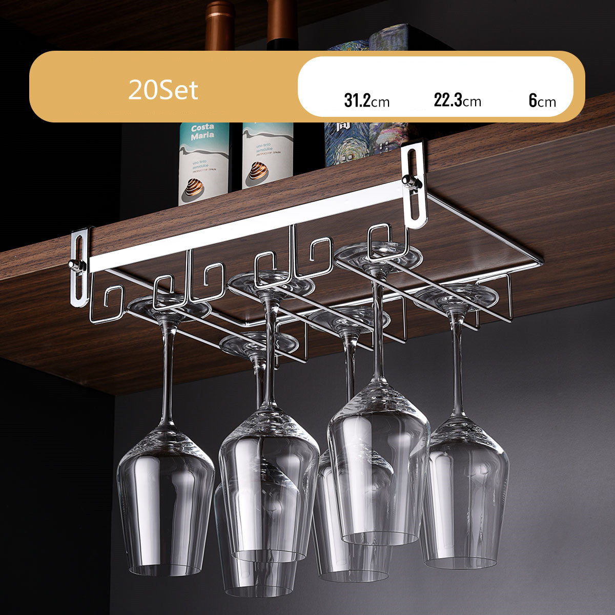 Luxury Gold Under Cabinet Wine Glass Rack Gomaki