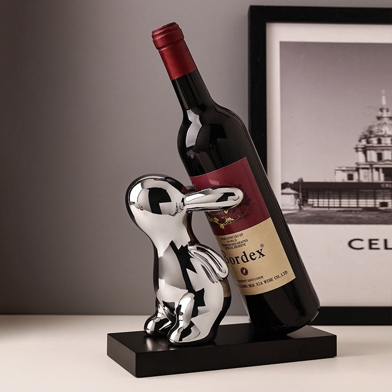 Modern Silver Bunny Wine Bottle Holder Gomaki