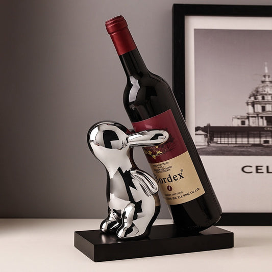 Modern Silver Bunny Wine Bottle Holder Gomaki