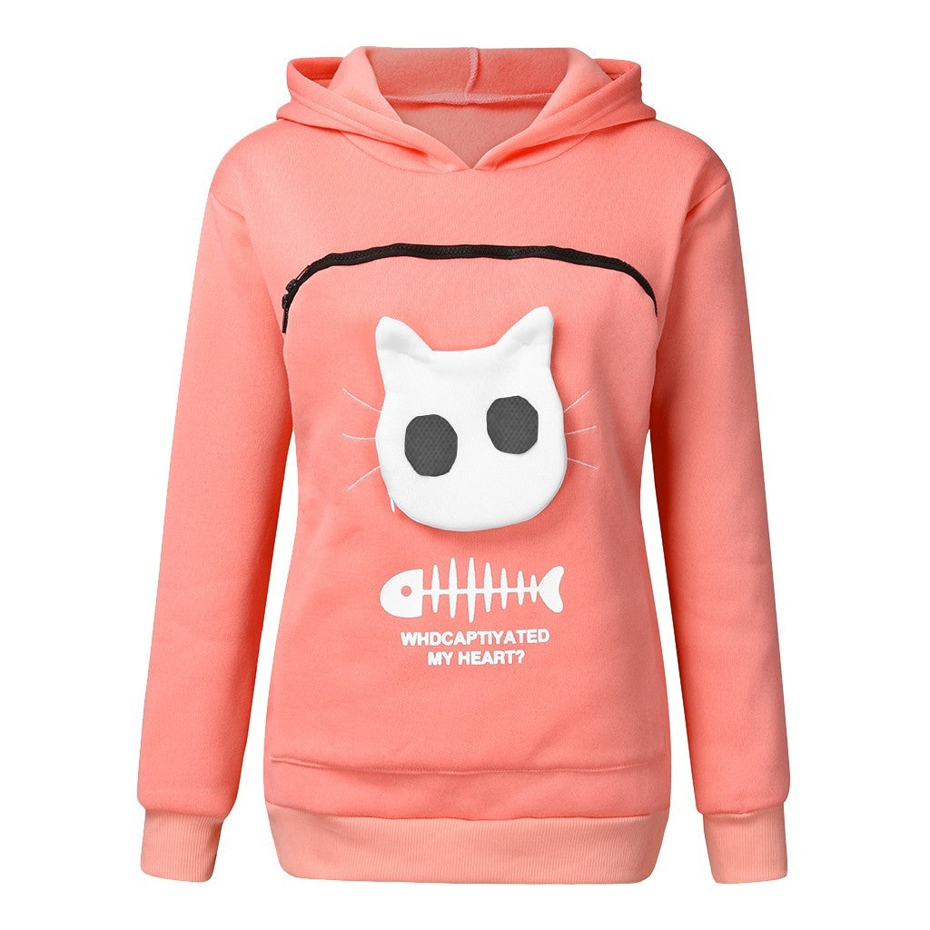 Women Hoodie Sweatshirt With Cat Pet Pocket Design Gomaki Shop