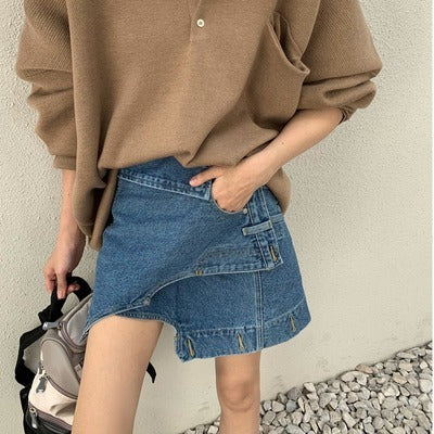 Asymmetric Denim Mini Skirt Gomaki
