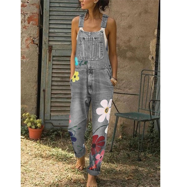 Denim Overalls Printed Washed Gomaki