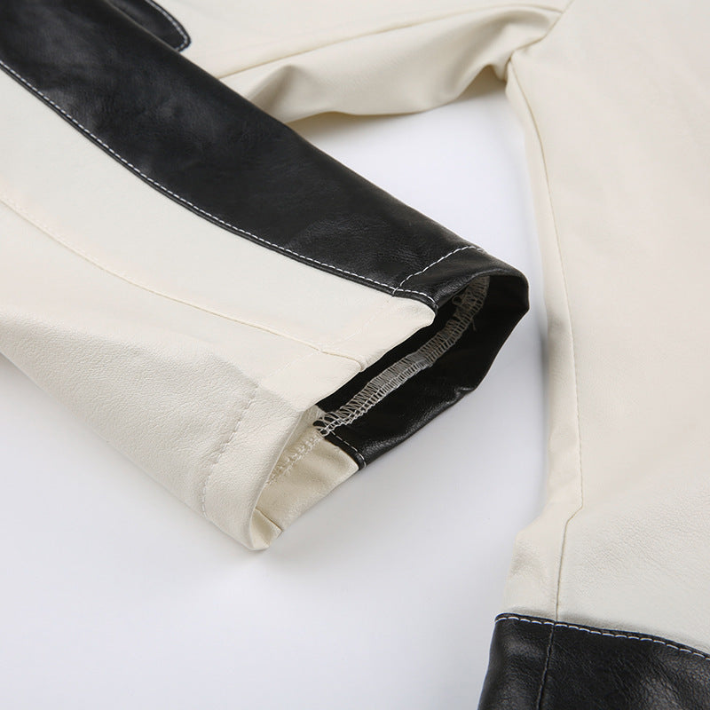 Leather Biker Jacket Slim Fit Collared Gomaki