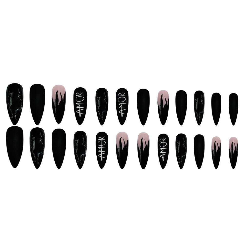 Matte and Glossy Black Almond Press On Nails Gomaki