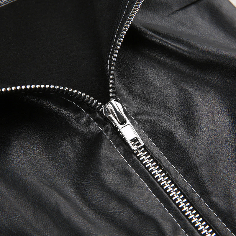Leather Biker Jacket Slim Fit Collared Gomaki