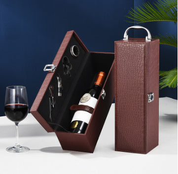 Leather Single Bottle Case with Wine Accessories Gomaki