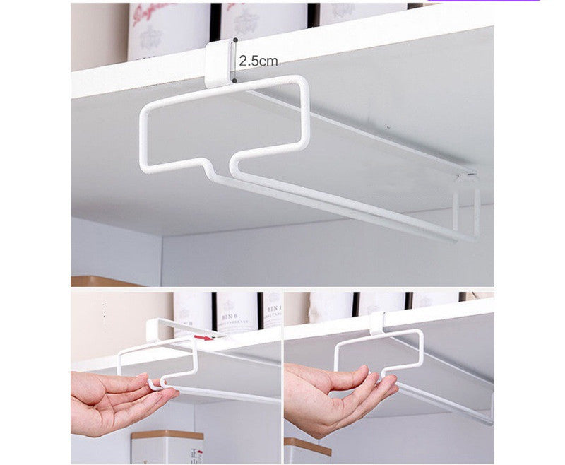 Under Cabinet White Metal Wine Glass Rack Gomaki