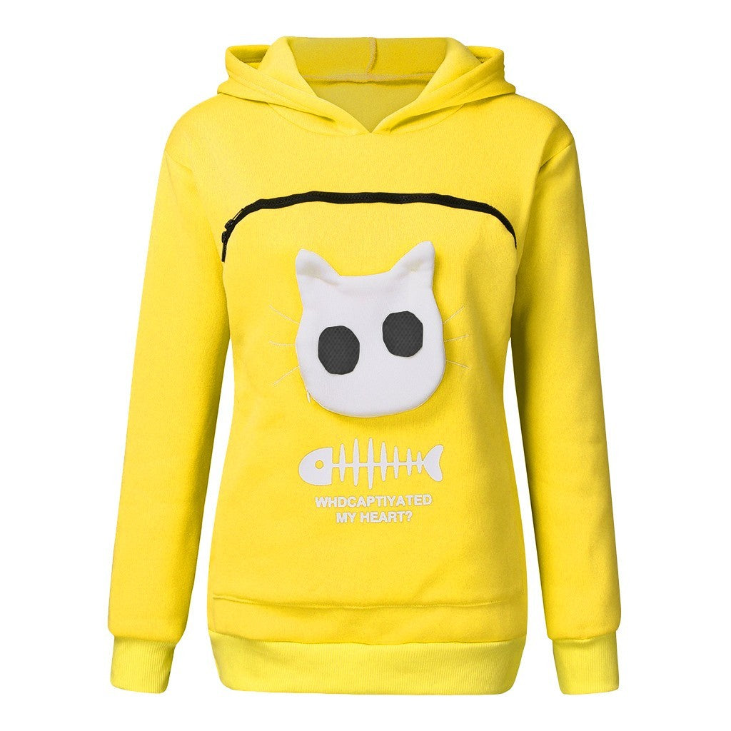 Women Hoodie Sweatshirt With Cat Pet Pocket Design Gomaki Shop