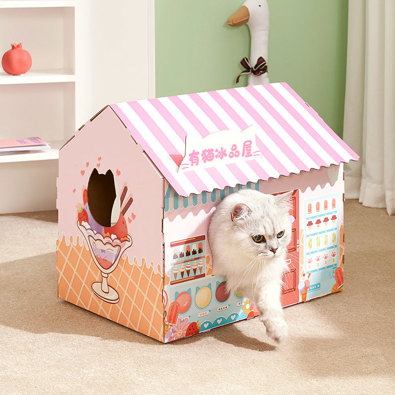 Cute Corrugated Cardboard Cat House Playful Scratch Resistant Gomaki