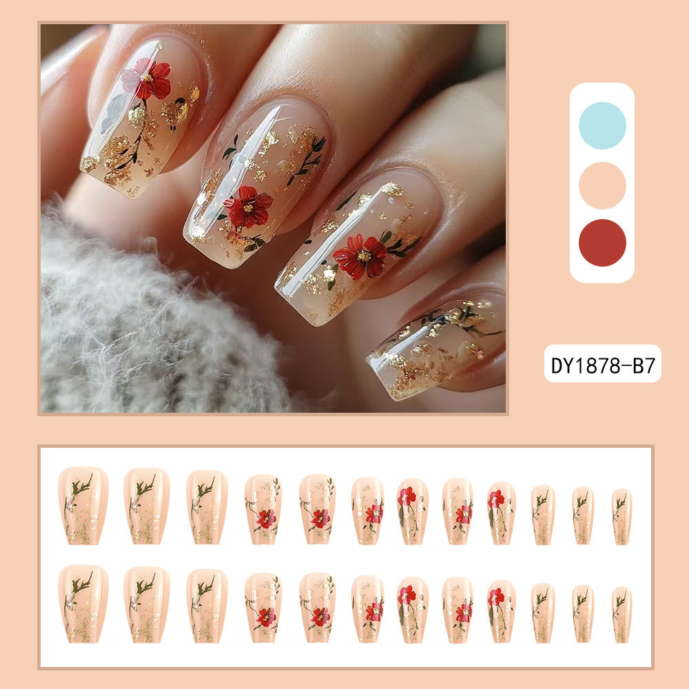 Gold Glitter Nail Tips Red Rose Gomaki