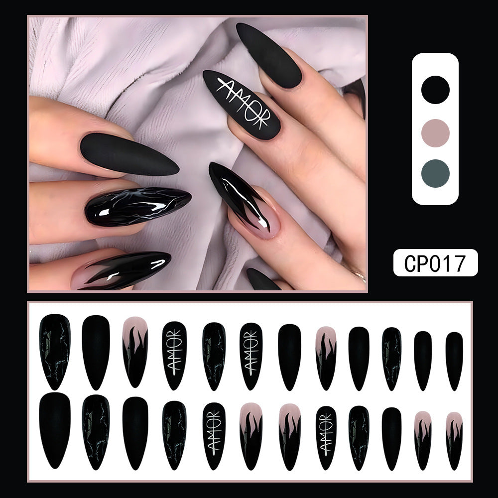 Matte and Glossy Black Almond Press On Nails Gomaki