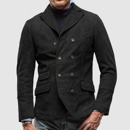 Men Vintage Suede Double Breasted Blazer Jacket Gomaki