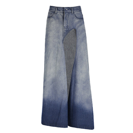 High Waist Vintage Denim Maxi Skirt Gomaki