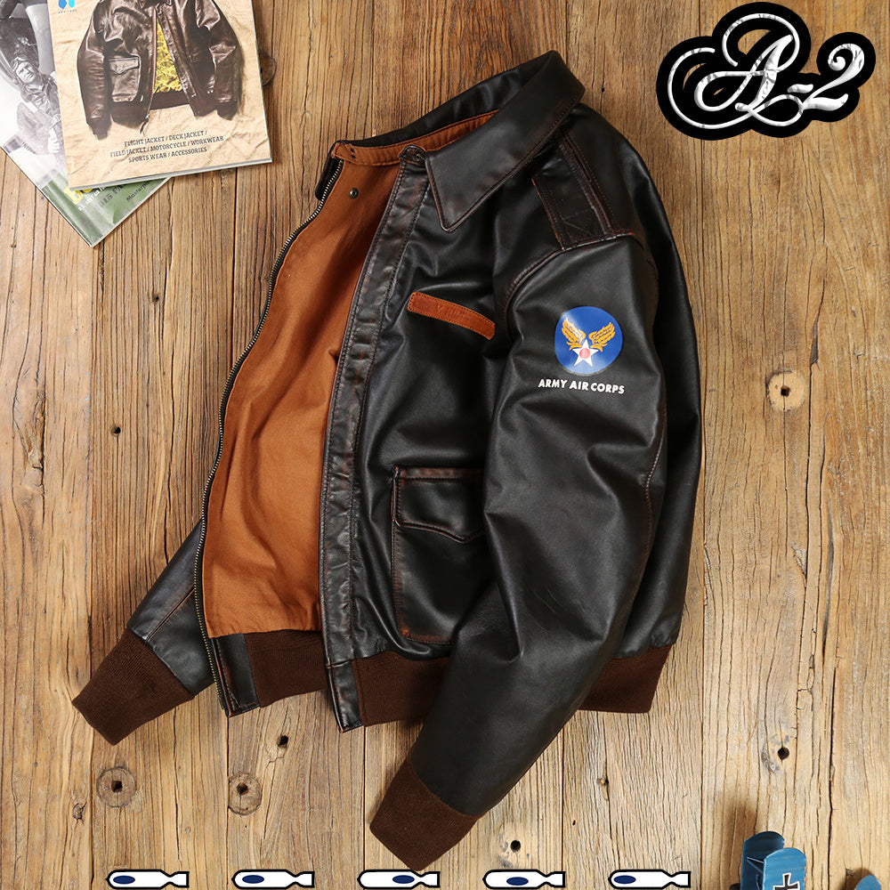 Men Genuine Leather Aviator Bomber Jacket Gomaki