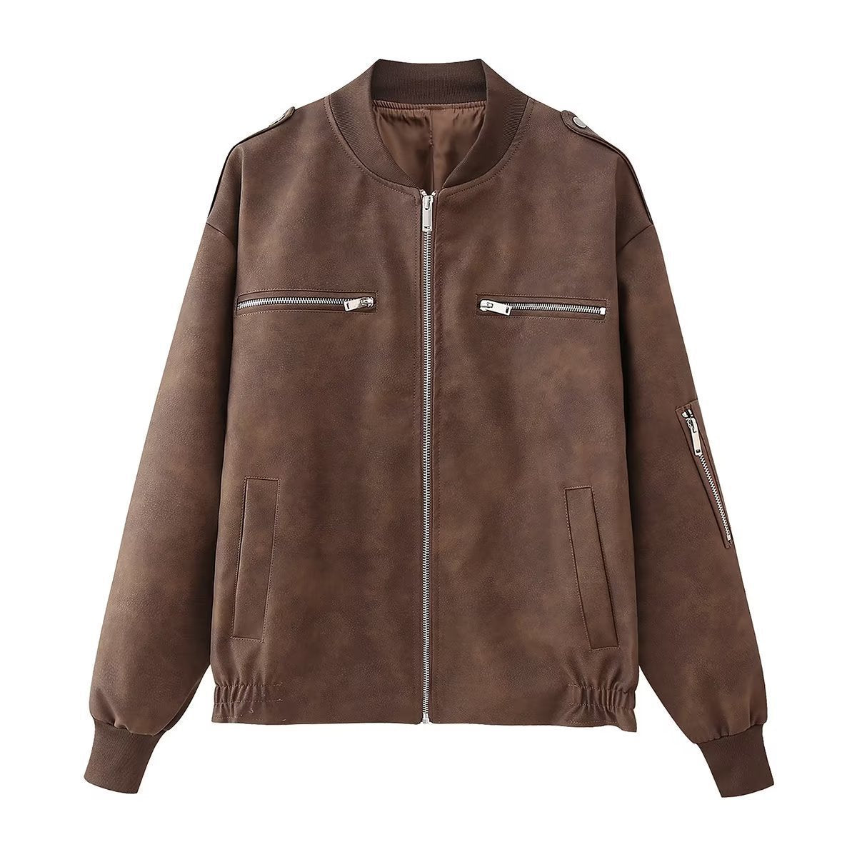 Woman Faux Leather Bomber Jacket Gomaki