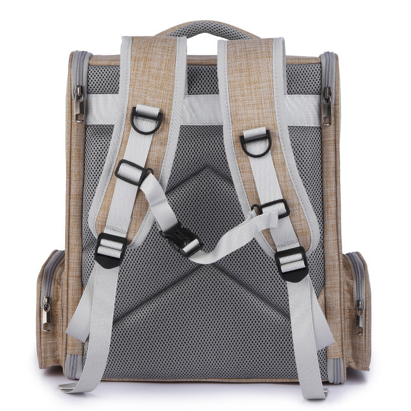 Linen Cat Backpack Carrier with Bubble Window Gomaki