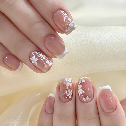 Elegant French Floral Press On Nails Gomaki