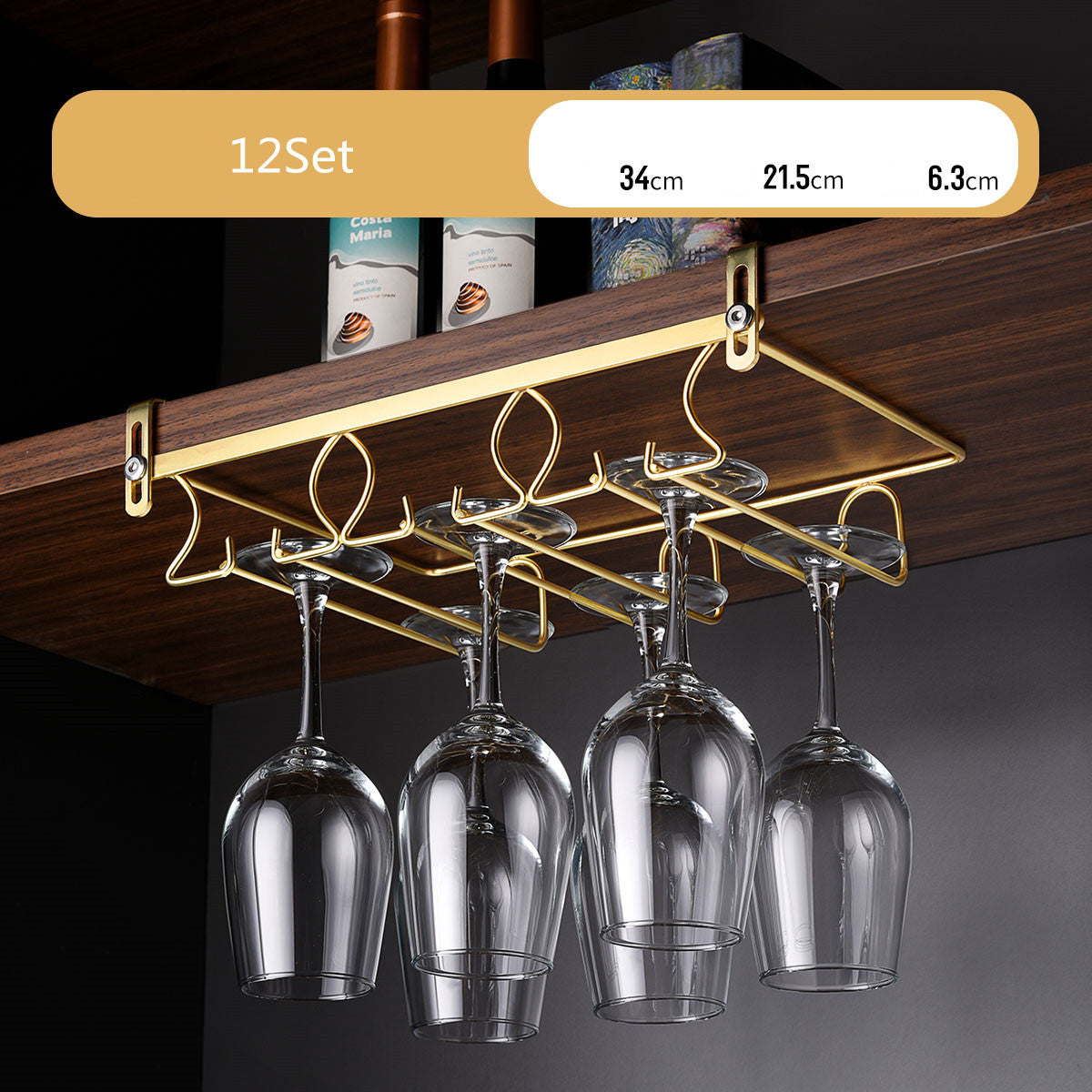 Luxury Gold Under Cabinet Wine Glass Rack Gomaki