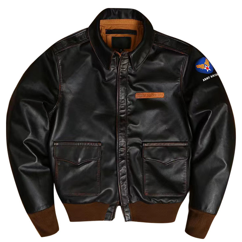 Men Genuine Leather Aviator Bomber Jacket Gomaki