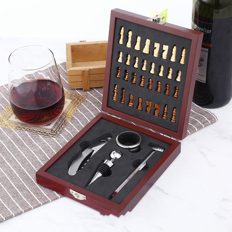 Set regalo di lusso in legno con scacchi e vino Gomaki