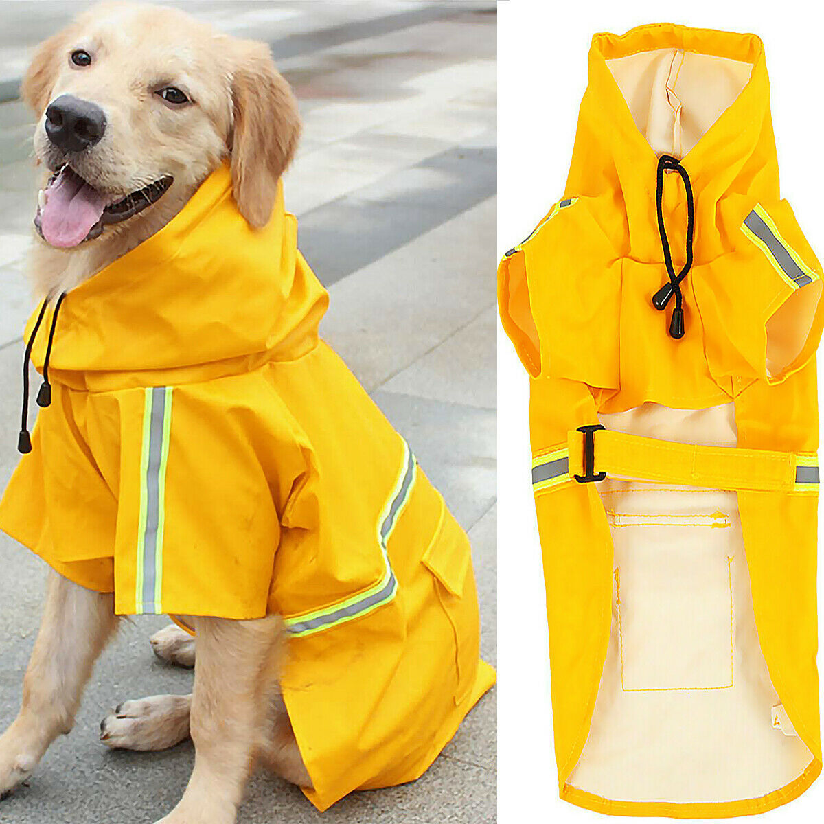 Dog Raincoat Waterproof Jacket With Safety Reflective Stripe Gomaki