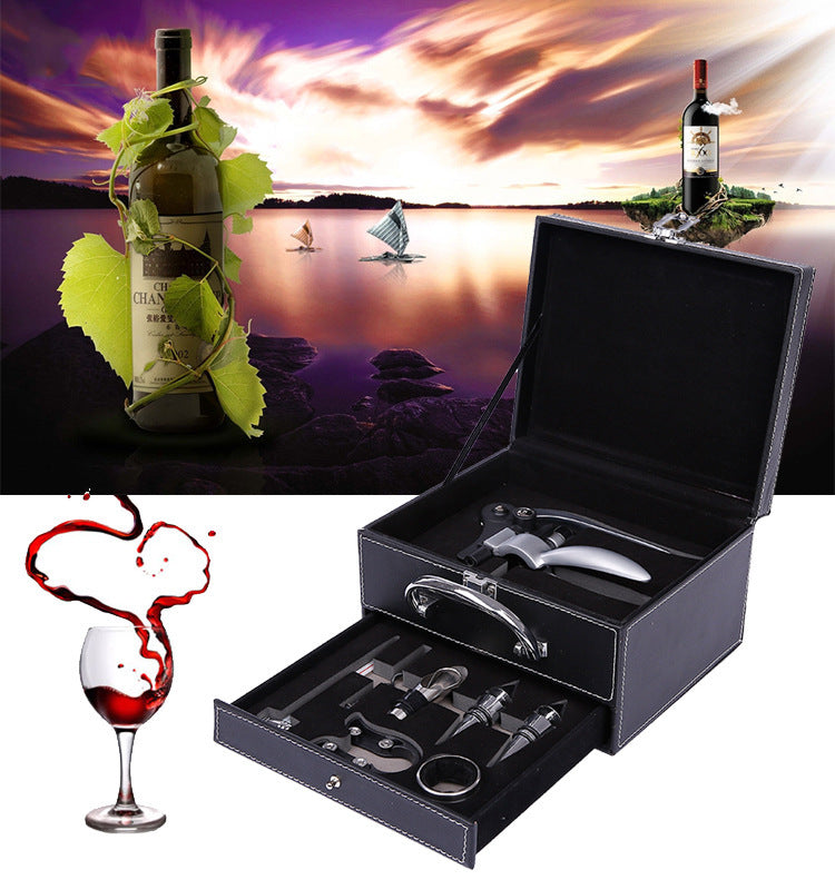 Luxury Wooden Leather Wine Accessory Gift Set